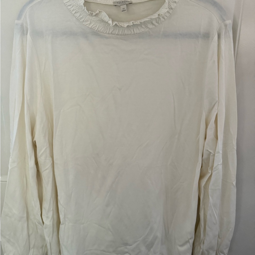 Talbots Cream Ruffle Neck Top